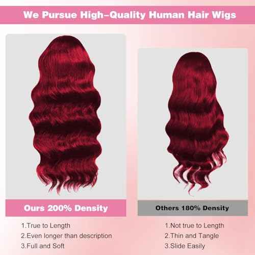 32 Inch 99J Burgundy Lace Front Wig Human Hair 200 Density 13x4 HD Transparent Lace Body Wave Pre Plucked Wine Red Colored Glueless Wig for Women