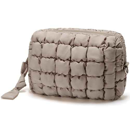 Quilted Makeup Bag Puffy Cosmetic Bag Cute Puffer Travel Toiletry Bag for Women, Large Makeup Pouch for Purse Quilted Cosmetic Pouch for Essentials Toiletries, Christmas for Women, Girls