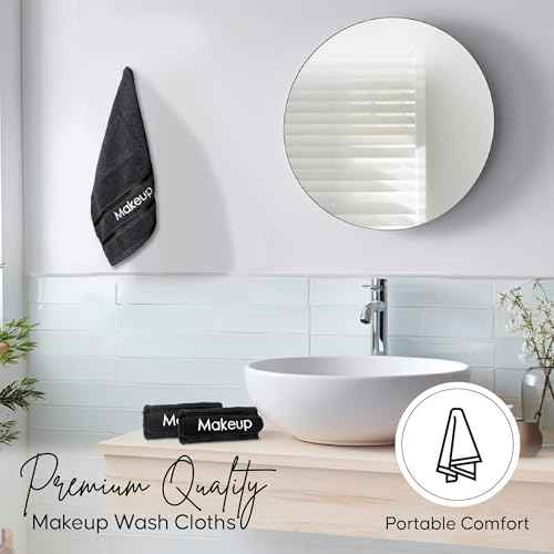 Makeup Towels - Pack of 6 - Soft Cotton Wash Cloths for Face & Makeup Removal, Airbnb Essentials for Hosts, Luxury Washcloths (13x13 Inches. Black)