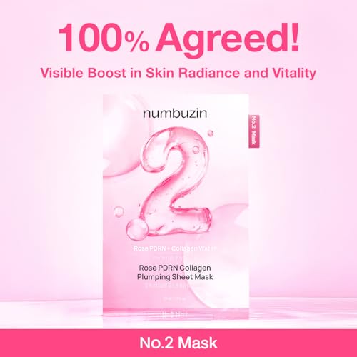 numbuzin No.2 Sheet Mask | Rose PDRN Collagen Plumping Sheet Mask | Korean Mask for face | Brightening, Hydrating, Firming and Moisturizing | Collagen, Peptides, PDRN | 4ea