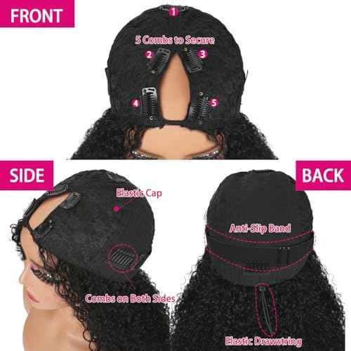 Ainmeys V Part Wigs Human Hair With Drawstring Burmese Curly Human Hair wigs Ready To Go Glueless Wigs Upgrade U Part Wigs Glueless Full Head Clip In Half Wigs With Spiral End (20inch