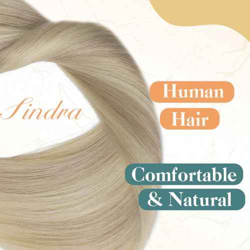 Sindra Wire Hair Extensions Human Hair Ash Blonde Highlights Bleach Blonde Fishing Line Remy Human Hair 22Inch 85g Remy Invisible Wire Extensions W22#18P613