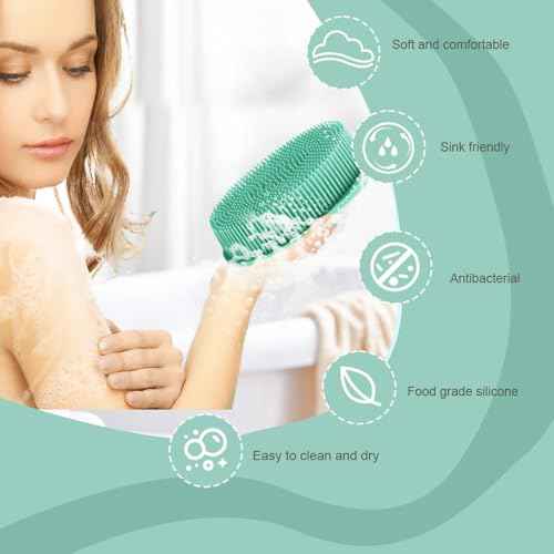 Soft Silicone Body Scrubber 3 PCS Silicone Body Shower, Silicone Loofah 2 in 4 Bath and Shampoo Brush, Body Scrubber Shower Cleaning Exfoliating Use for Sensitive Skin, Lather Well, Blue,Green,Purple