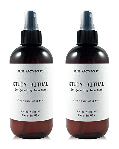 Muse Bath Apothecary Study Ritual - Aromatic and Invigorating Room Mist, 8 oz, Infused with Natural Essential Oils - Aloe + Eucalyptus Mint, 2 Pack