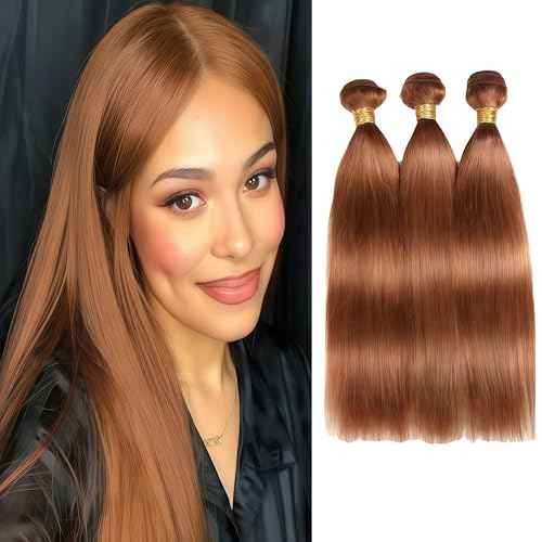 Light Brown Bundles Human Hair Straight 18 20 22 Inch Straight Human Hair Weave 3 Bundles Silky Hair Bundles Brazilian 3 Bundles Human Hair Extensions 30 Color