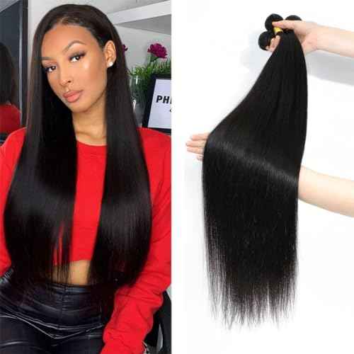 Bundles Human Hair Straight 3 Bundles 18 20 22 Inch 100% Unprocessed Brazilian Remy Virgin Human Hair Bundles Raw Hair Bundles Natural Black Human Hair