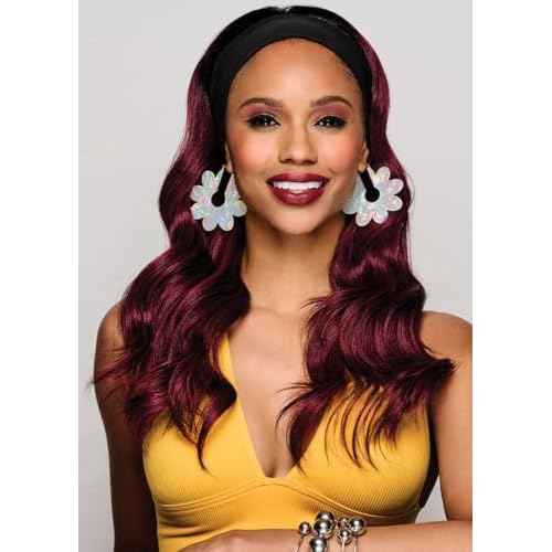 Kim Kimble 20" Wavy Waves Headband Wig, Long Layered Hair With Black Headband and Comb Clip, 3/4 Cap - Average Cap Size, MC8 29SS Chocolate Toffee