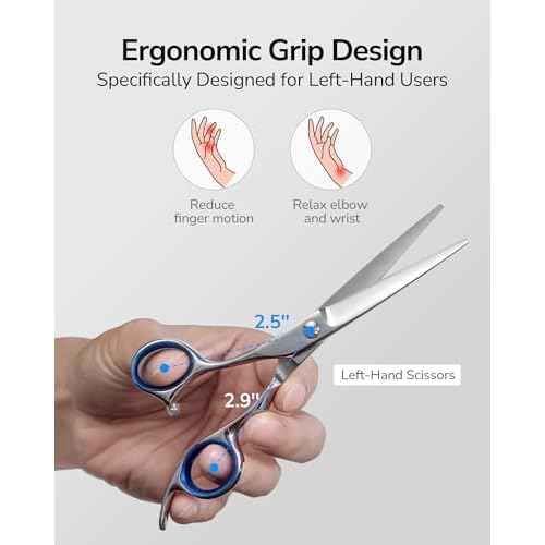Hair Cutting Scissors for Left Hand, ULG Left-Handed Professional Hair Scissors 6.5-Inch Razor Edge Barber Shears for Salon and Home Hair Cutting Made of Japanese Stainless Steel, Blue Fingerhole Ring