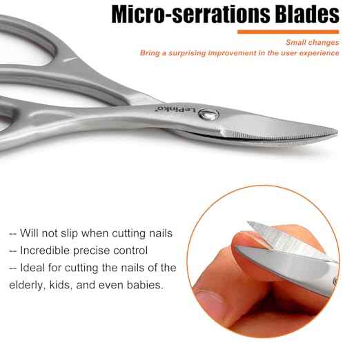 LePinko Professional Nail Scissors Kit, Micro-serrations Blades, Both for Manicure and Pedicure, Stocking Stuffers Gifts For Men and Women