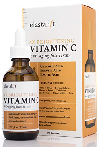 Elastalift Vitamin C Facial Serum For Age Spots, Wrinkles, & Expression Lines. Anti-Aging Face Serum W/Vitamin C & Hyaluronic Acid Brightens Skin To Promote Healthier Skin Complexion, 1.75 Fl Oz