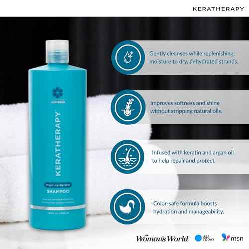 KERATHERAPY Keratin Infused Moisture Shampoo, 33.8 fl. oz., 1000 ml - Anti Frizz Moisture Shampoo for Oily Scalp and Dry Ends - Kerabond Technology, Aloe Vera, & Willow Bark - Sulfate & Paraben Free