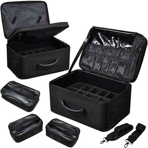 Costravio Makeup Bag Organizer Large Makeup Case Backpack Professional 2 Layers Cosmetic Storage Organizer Brush Slot with 3 Clear Set Bags for Makeup Artists with Shoulder Strap Adjustable Dividers