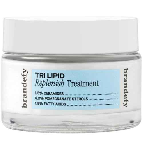 Brandefy Tri Lipid Replenish Treatment - 1.5% Ceramides, 4.0% Sterols, 1.8% Fatty Acids - Peptide Moisturizer, Hydrating Face Cream, Made in the USA (1.6 Oz)