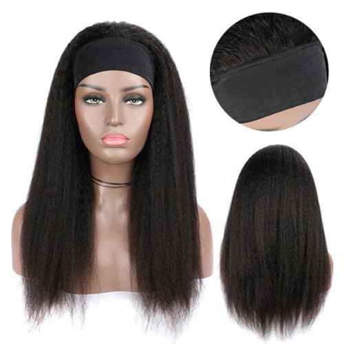 Headband Wig Human Hair 26 Inch Kinky Straight Headband Wigs for Black Women Straight Human Hair Wigs Glueless No Lace Front Wigs Brazilian Virgin Human hair 180% Density Natural Color