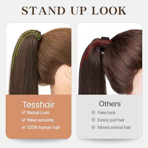 Claw Clip In Ponytail Extension, 100% Human Hair Ponytail Extension, No Tangle & Smooth, 115g, 18 Inch #Medium Brown & Dark Blonde
