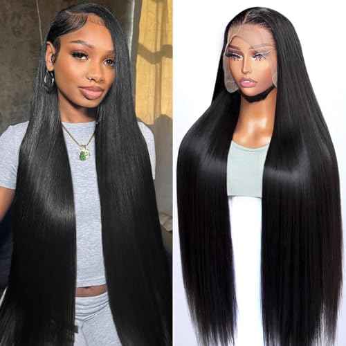 24 Inch 13x6 Lace Front Wigs Human Hair 200 Density HD Lace Front Wigs Human Hair Pre Plucked Glueless Wigs Human Hair for Women Straight Lace Frontal Wigs Natural Color (Natural Black, 24)