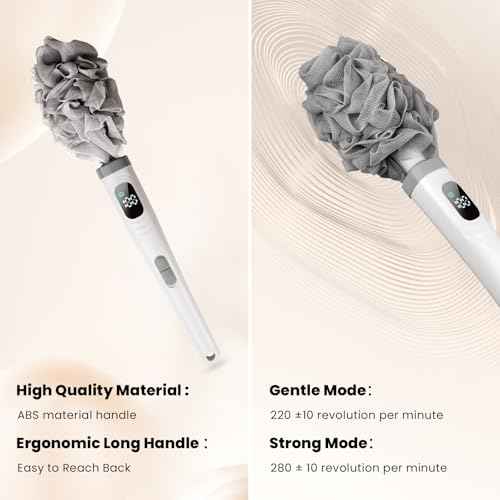 WJX Electric Body Brush with Replaceable Heads ? Rechargeable, Waterproof, 2-Speed Adjustable Back Scrubber for Shower (Bright White)
