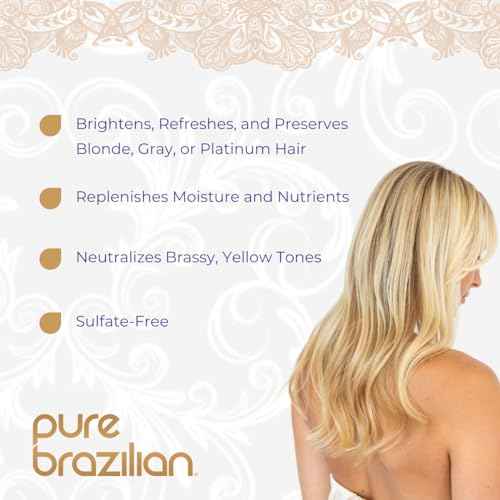 Pure Brazilian Always Blonde Shampoo with Keratin, Acai & Argan Oil, Purple Shampoo for Color-Treated Hair, Sulfate-Free, 13.5 Fl Oz