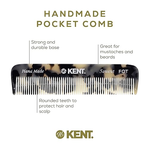 Kent Set Men's Hair Pocket Combs, T White 81T X-Small, FOT All Fine Tooth, R7t Double Toothed Fine and Coarse. Best Hair, Beard and Mustache Grooming Kit for Travel and Home Care, Handmade in England