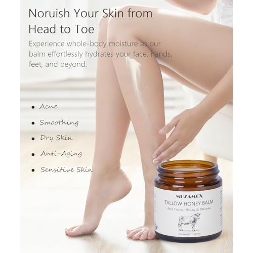 Beef Tallow for Skin (4 OZ), Whipped Beef Tallow and Honey Balm, Tallow Face Moisturizer, Grass Fed Beef Tallow for Face and All Skin Types