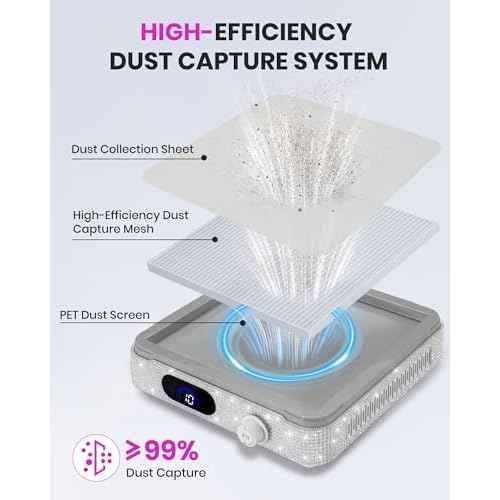 Nail Dust Collector, Powerful Suction Dust Collector for Nail Tech with 10 Speed Levels, Low Noise Nail Fan Dust Collector for Professional Salon & Home, Detachable & Easy to Clean, White