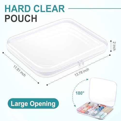 Sanwuta 10 Pcs Hard Zipper Case Clear Hard Pouches Plastic Zipper Pencil Box Toy Storage Bins Portable Plastic Container for Travel Toiletry Office Cosmetic Block Puzzle Organizer(L,Clear)