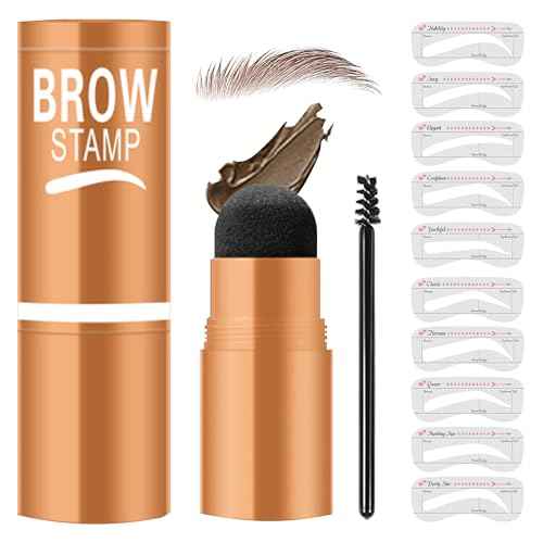 Eyebrow Stamp and Eyebrow Stencils Kit Eyebrow Shaping Kit for Perfect with 10 Reusable Eye Brow Shaping Kits Brow Stencil and Stamp Kit Smudge-Proof & Long-Lasting (Soft Brown)