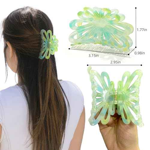 Flower Hair Claw Clips for Women/Girls, 3PCS 3.1" Big Cute Clips for Thick/Thin Fine Hair, Nonslip Strong Hold Hair Styling Accessories (A-colorful)