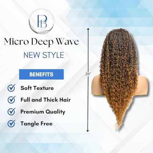 PIB Single Full Lace Braid Wig ? Micro Water Wave Box Braided Wigs, Knotless Braided Wigs for Black Women, Curly Hair Wig (#1B27 Off Black and Light Brown, 26")