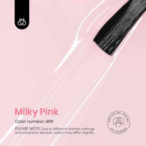 beetles Gel Polish 3 Pcs 15ml No Wipe Gel Top and Base Coat Bubble Bath Gel Polish Soak Off Uv Lamp-Long Lasting Glossy Top Base Gel Milky Pink Gel Nail Polish Jelly Gel Polish Set for Women