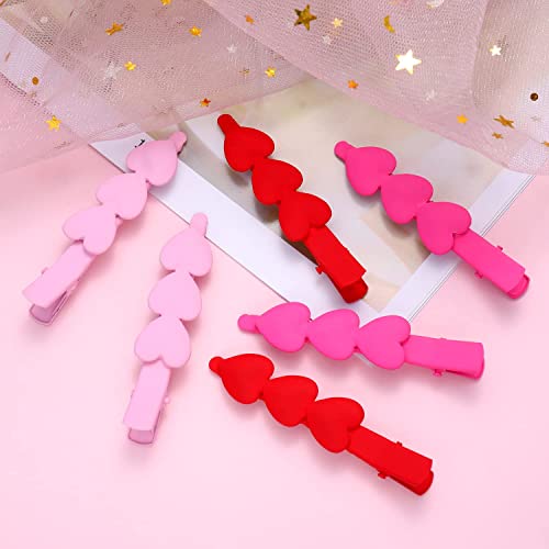 Valentine’s Day Hair Clips Matte Cupid Heart Bright-coloured Hairpins for Women Girls Sweet Romantic Trio Love Alligator Clips Barrettes Pretty Styling Hair Accessory Party Gifts Red Rosy Pink