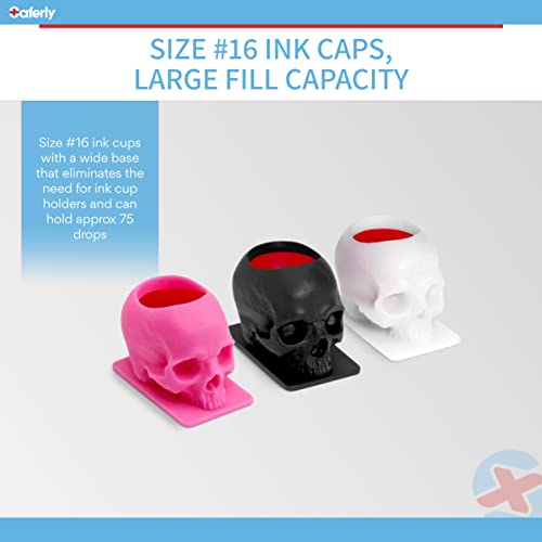 Saferly Skull Tattoo Ink Caps Cups for Tattooing, Disposable Pigment Holder with Base, Microblading Permanent Makeup Tattoo Supplies, Size #16 Large, Bag of 200, Black