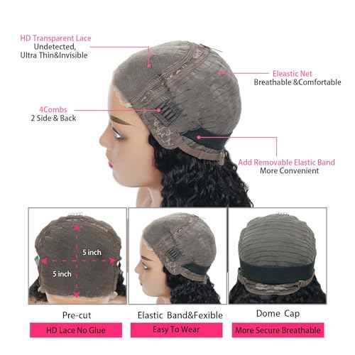 28 Inch 5x5 HD Lace Closure Wigs Human Hair Ready to Wear Glueless Wigs Human Hair Pre Plucked 180% Density Water Wave Human Hair Glueless Wigs for Black Women Curly Human Hair Wig Natural Hairline