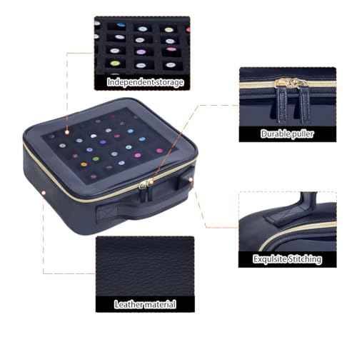 Small Clear Nail Polish Organizer Storage Box Hold 42 Bottles (15 ml/0.51 floz) PU Leather Portable Cosmetic Bag with Removable Partition