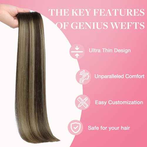 GOO GOO Genius Sew In Remy Weft Hair Extensions, 4/26/4 Balayage Chocolate Brown to Honey Blonde 20inch 60g, Hand Tied