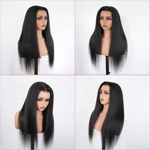 Domiso Wear and Go Glueless Wig Pre Plucked Pre Cut 7x5 Lace Wig Kinky Straight Lace Front Wigs Human Hair for Women Brazilian Beginners Wig Natural Hairline Breathable Cap 200% Density 18 Inch