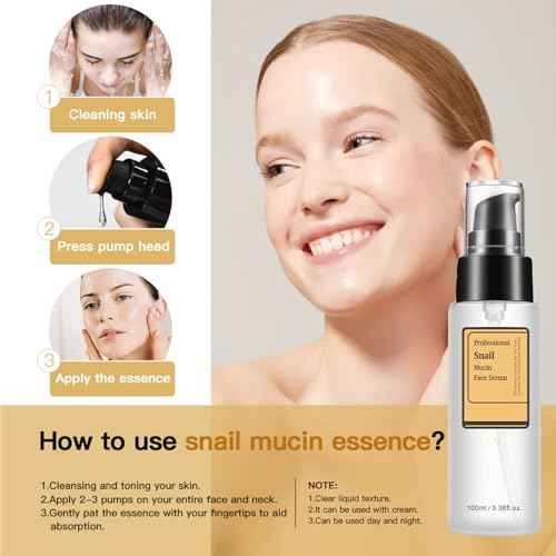 Snail Mucin Serum, Snail Secretion Filtrate, Snail Mucin Power Repairing Essence, Hydrating Serum with Snail Secretion Filtrate Sodium Hyaluronate for All Skin