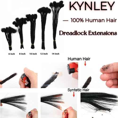 0.4cm & 0.6cm Width, 4-14 Inches10, 30, 60, 100 Strands Options 100% Real Human Hair Dreadlock Extensions for Men/Women/Kids, Handmade Permanent Loc Extension Bundles (0.6cm, 10inches, 60Strands)
