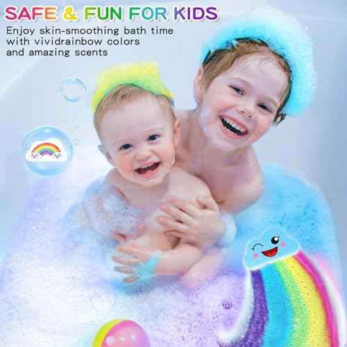 Rainbow Bath Bombs Gift Set, Handmade 8 Pcs Bath Bombs for Kids Girls, Kid Bubble Bath Fizzy, Stocking Stuffers for Kids, Christmas Gifts for Kid Women