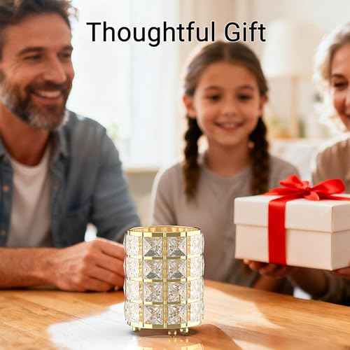 LUGUNU Makeup Brush Holder with Golden Crystal Bling ? Elegant Vanity Organizer for Brushes, Pens & Pencils, Ideal for Bathroom or Office Countertop(2Pack)