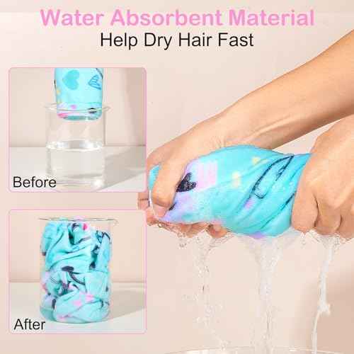 Basumee Microfiber Hair Towel Wrap for Kids 2 Pack Rapid Drying Hair Towel with Button Hair Turbans for Wet Hair Wraps Head Towel Wrap for Women and Girls, Blue