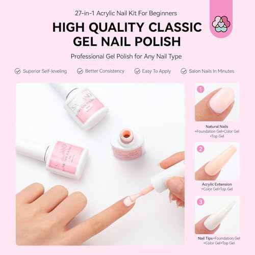 SAVILAND Acrylic Nail Kit with Drill: Professional Nails Kit Acrylic Set for Beginners with Everything U V Light Gel Polish Brushes Monomer Liquid Decorations & Tools Kit Home DIY Nail Art Salon
