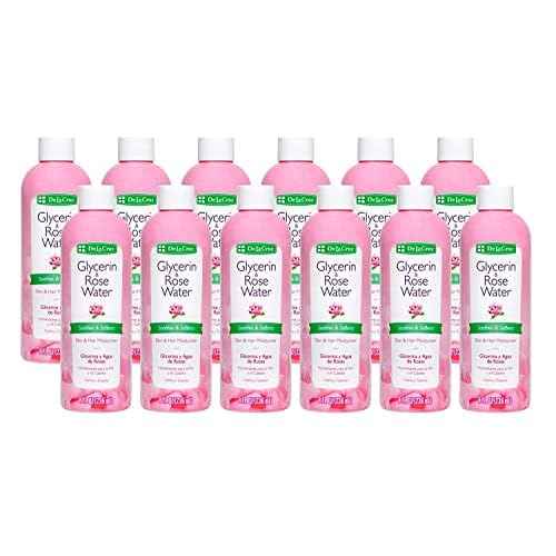 De La Cruz Rose Water and Glycerin for Face - Rosewater Facial Toner and Moisturizer for Skin and Hair 8 fl oz (236 mL) - 12 Bottles