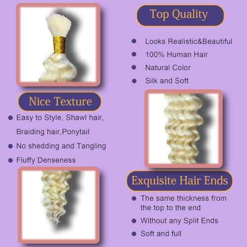 Eileen 613 Blonde human braiding hair 22 Inch 150g 3 Bundles Deep Wave Bulk Human Hair for Braiding Curly Human Hair for Boho Braids Water Wet and Wavy