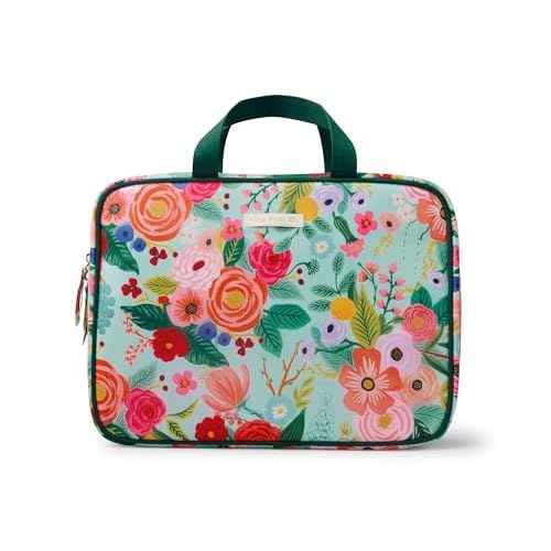 RIFLE PAPER CO. Travel Toiletry and Cosmetic Case | Multi Pocket Makeup Organizer Bag, Zipper Closure, Removable Clear Pouch, Lay Flat Design | Garden Party Pattern
