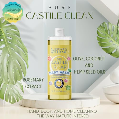 Brittanie¡¯s Pure Castile Liquid Soap Refill, Baby, 32 Ounce Pack of 2 | Dish Soap, Hair & Body, Home, Gentle and Pure, Made with Natural Luxurious Oils, Vegan & Gluten Free Non-GMO