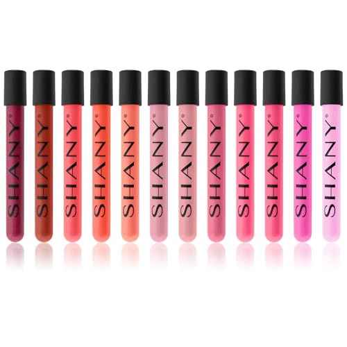 SHANY Lip Gloss Makeup Set, 12 Piece Professional Lip Color Collection with Shimmer and Pearl Finishes, Enriched with Aloe Vera and Vitamin E, Long Lasting Glossy and Moisturizing Lip Luminizer - Gift
