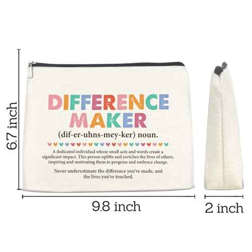 Appreciation Gifts Makeup Bag for Women, Difference Maker Office Gift Christmas Birthday Gifts for Female Boss Manager Leader Coworker Cosmetic Bag with Zipper Travel Toiletry Pouch for Purse
