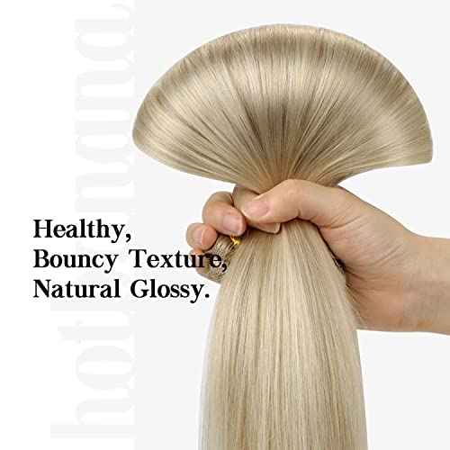 HOTBANANA Human Hair Clip in Hair Extensions, Ash Blonde Highlighted Platinum Blonde Hair Extensions 120g Clip in Hair Extensions Real Human Hair Straight Remy Hair Clip Ins 20 Inch 7pcs