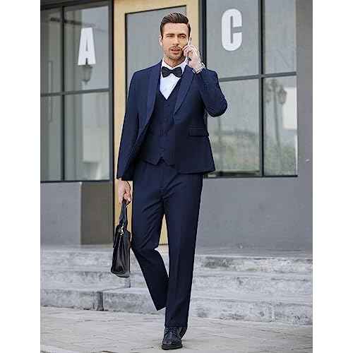 COOFANDY Men's 3 Pieces Suit Slim Fit Tuxedo Set One Button Shawl Lapel Dinner Prom Jacket Vest Pants with Tie